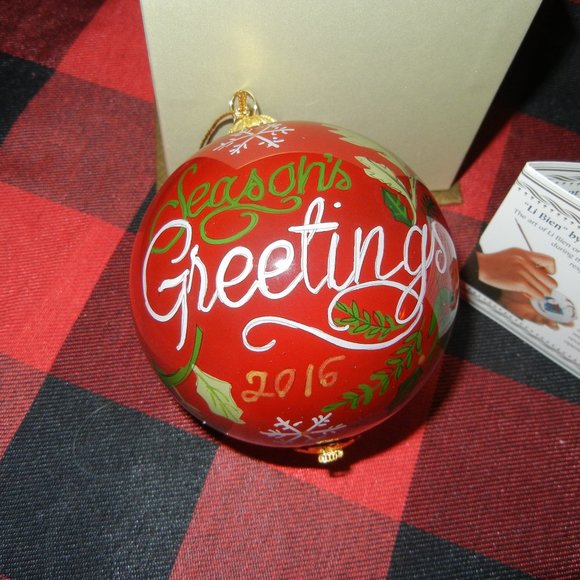 Red Reindeer Glass Ornament Hand Painted Pier 1 2016 Greetings - Picture 3 of 3